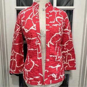 Chico’s Quilted Blazer Jacket Womens Size 0 Reversible Open Front Coral